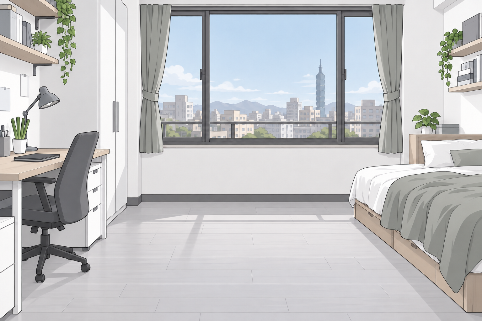 白牆與淡灰綠家具的小韭租屋處